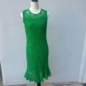 Dolce and Gabbana Romantic Flirty Sleeveless Green Lace Dress with flare size 6